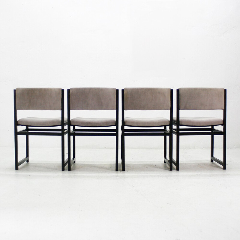 Ensemble de 4 chaises à repas en velours gris - 1970