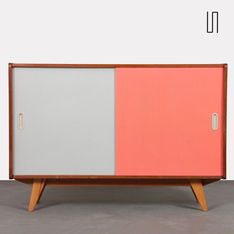 Vintage pink and white wooden chest of drawers model U-452 by Jiri Jiroutek, Czechoslovakia 1960