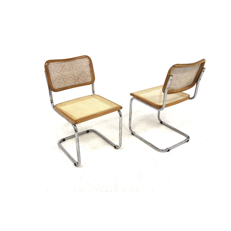 Paire de chaises vintage "B32" en hêtre et cannage par Marcel Breuer, Italie 1990