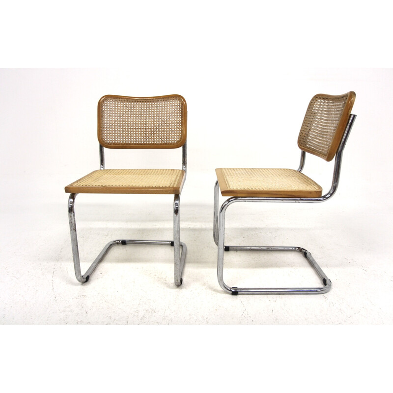 Pair of vintage "B32" chairs in beech and canework by Marcel Breuer, Italy 1990