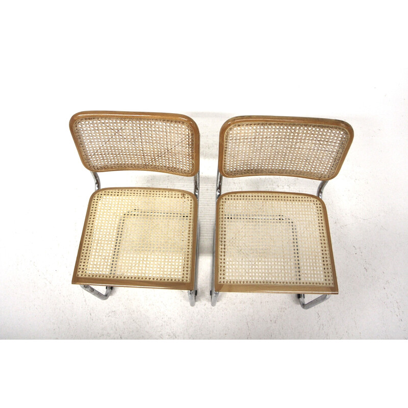 Pair of vintage "B32" chairs in beech and canework by Marcel Breuer, Italy 1990