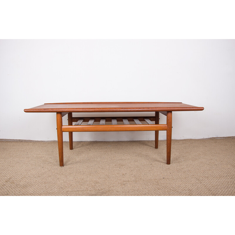 Vintage teak and brass coffee table by Grete Jalk for Glostrup Mobelfabrik, Denmark 1960