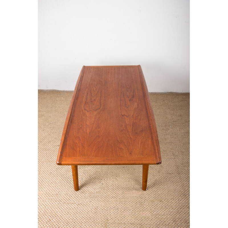 Table basse vintage en teck et laiton par Grete Jalk pour Glostrup Mobelfabrik, Danemark 1960