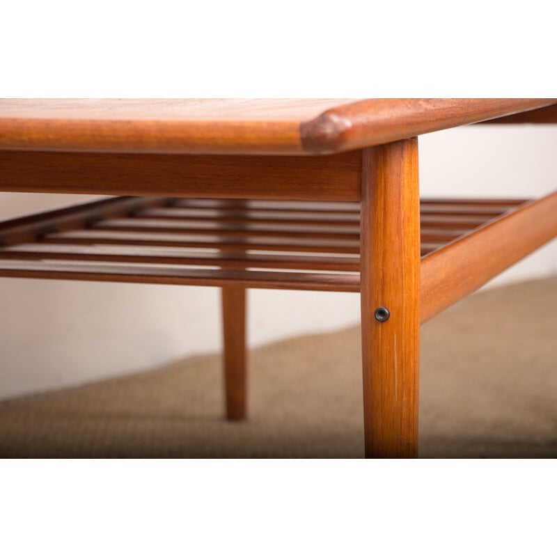 Vintage teak and brass coffee table by Grete Jalk for Glostrup Mobelfabrik, Denmark 1960