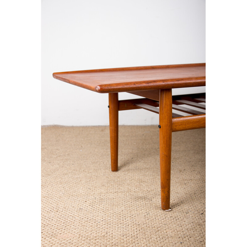 Vintage teak and brass coffee table by Grete Jalk for Glostrup Mobelfabrik, Denmark 1960