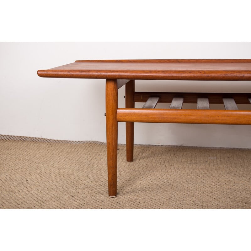 Table basse vintage en teck et laiton par Grete Jalk pour Glostrup Mobelfabrik, Danemark 1960