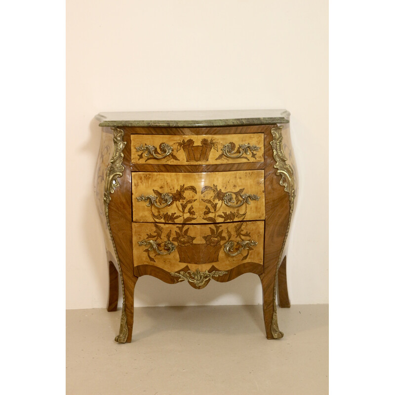 Commode vintage d'époque Napoléon III en bois précieux et marbre