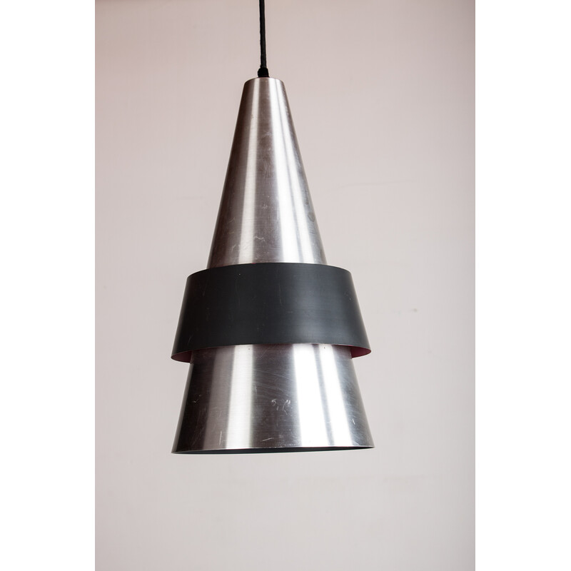 Vintage Corona pendant lamp in aluminum and metal by Jo Hammerborg for Fog and Mørup, Denmark 1960