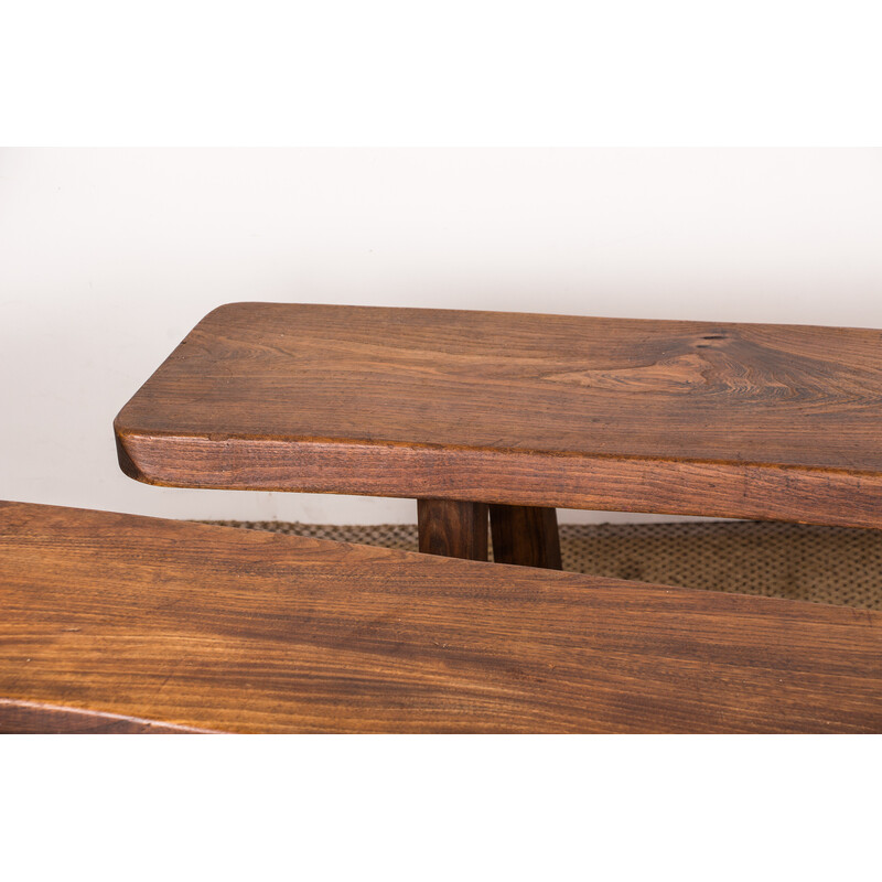 Pair of vintage benches in solid elm by Olavi Hanninen for Mikko Nuponen, 1960