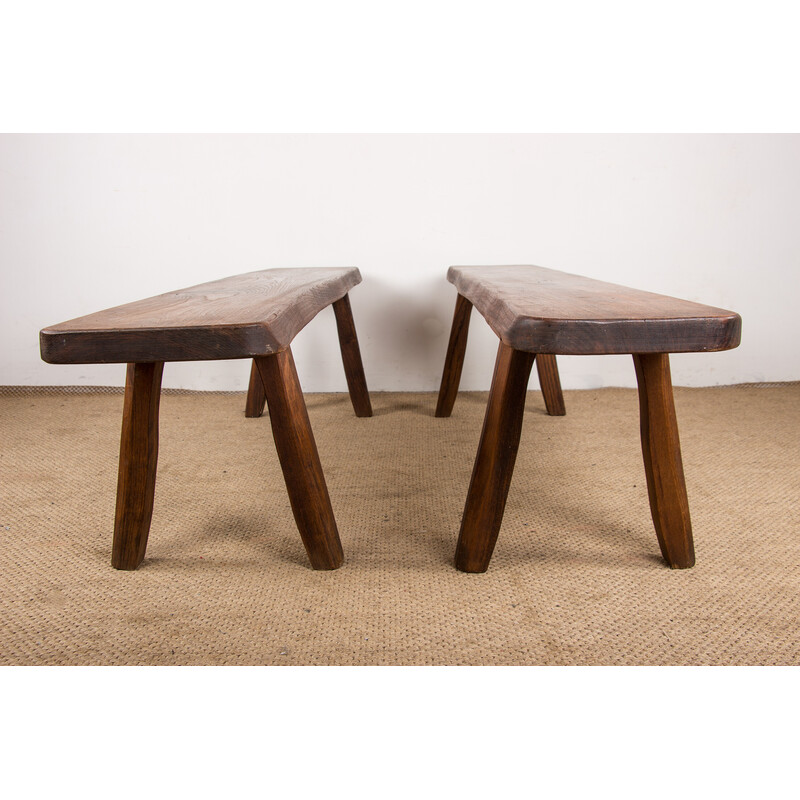 Pair of vintage benches in solid elm