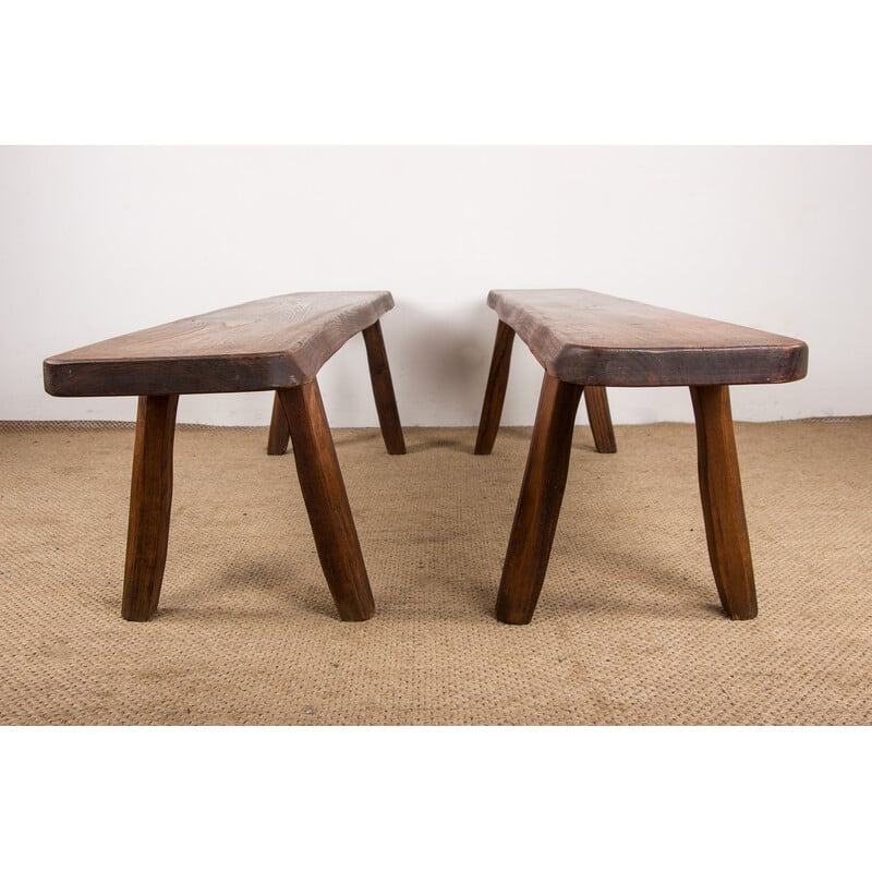 Pair of vintage benches in solid elm