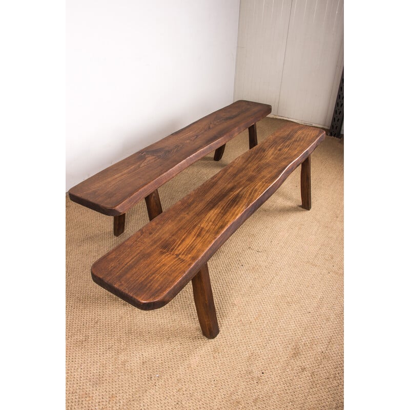 Pair of vintage benches in solid elm