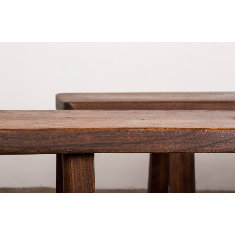 Pair of vintage benches in solid elm by Olavi Hanninen for Mikko Nuponen, 1960