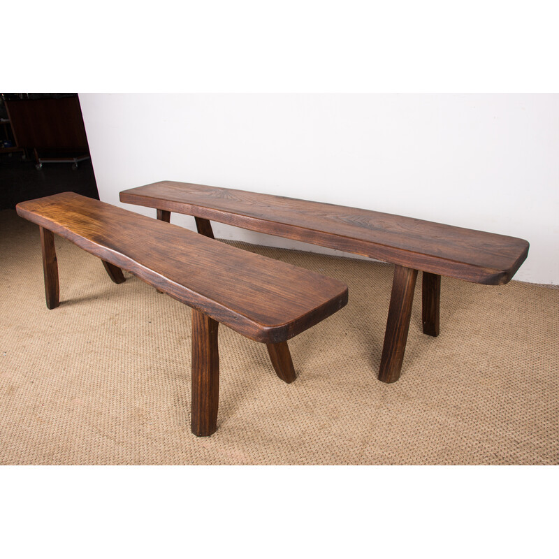 Pair of vintage benches in solid elm
