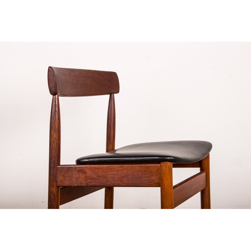 Set of 4 vintage teak and black leatherette chairs for Farso Stolefabrik, Denmark 1960