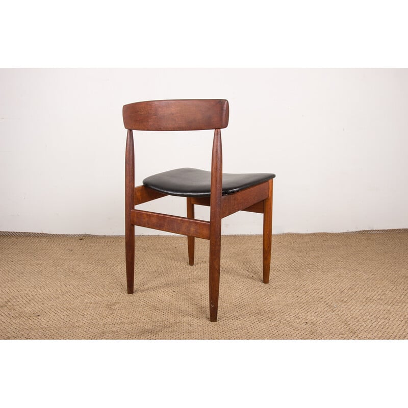 Satz von 4 Vintage-Stühlen aus Teakholz und schwarzem Skai für Farso Stolefabrik, Dänemark 1960