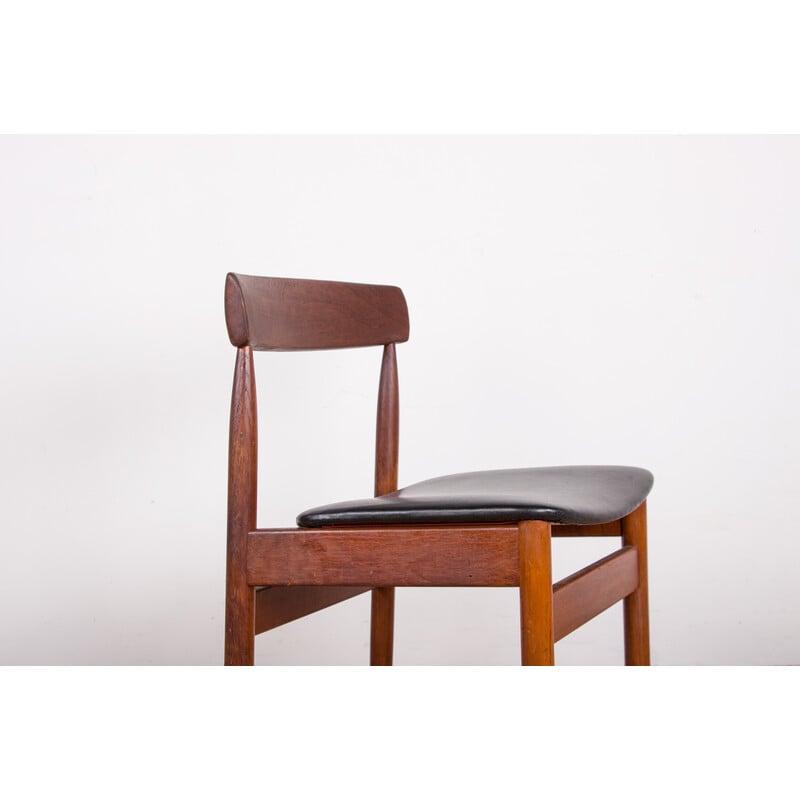 Satz von 4 Vintage-Stühlen aus Teakholz und schwarzem Skai für Farso Stolefabrik, Dänemark 1960
