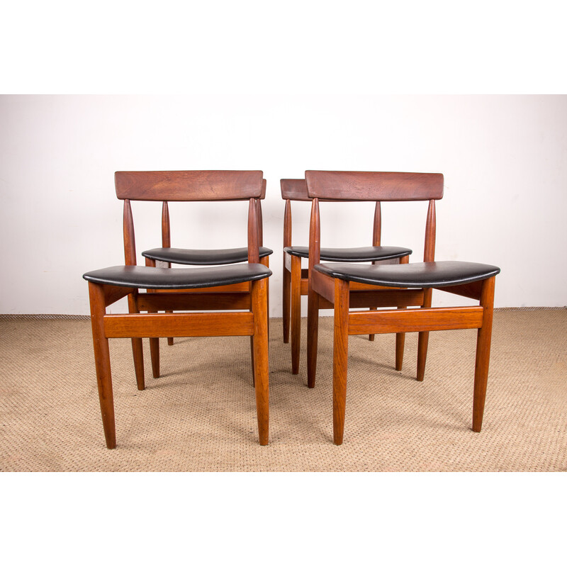 Set of 4 vintage teak and black leatherette chairs for Farso Stolefabrik, Denmark 1960