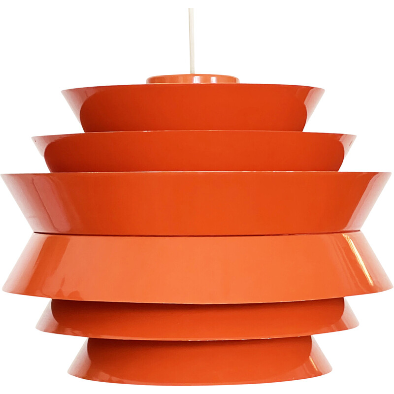 Vintage "Trava" pendant lamp in orange lacquer by Carl Thore for Granhaga Metallindustri, Sweden 1970