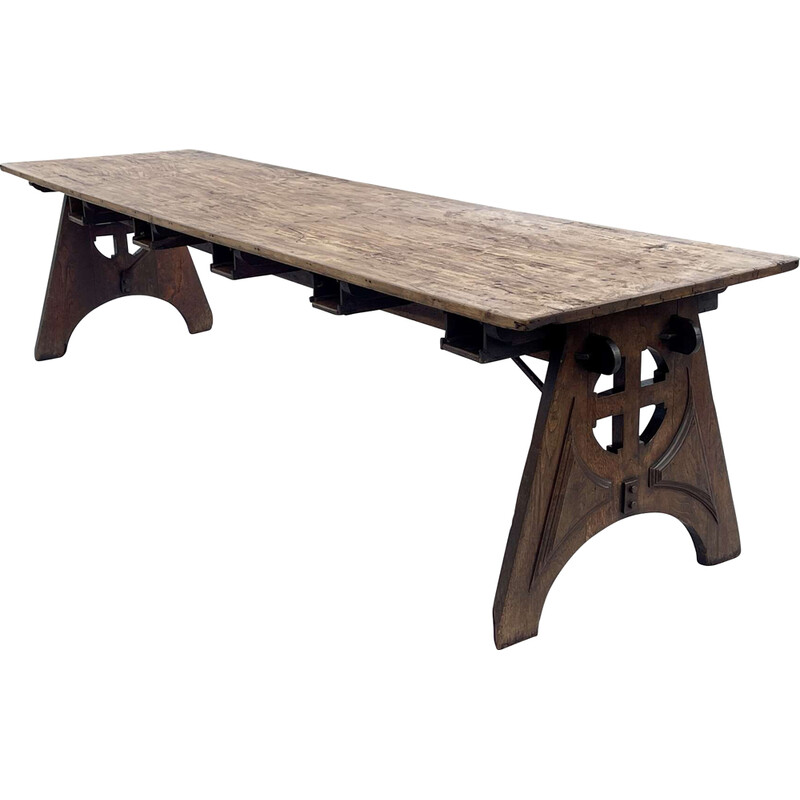 Vintage community table in oak and fir, 1930