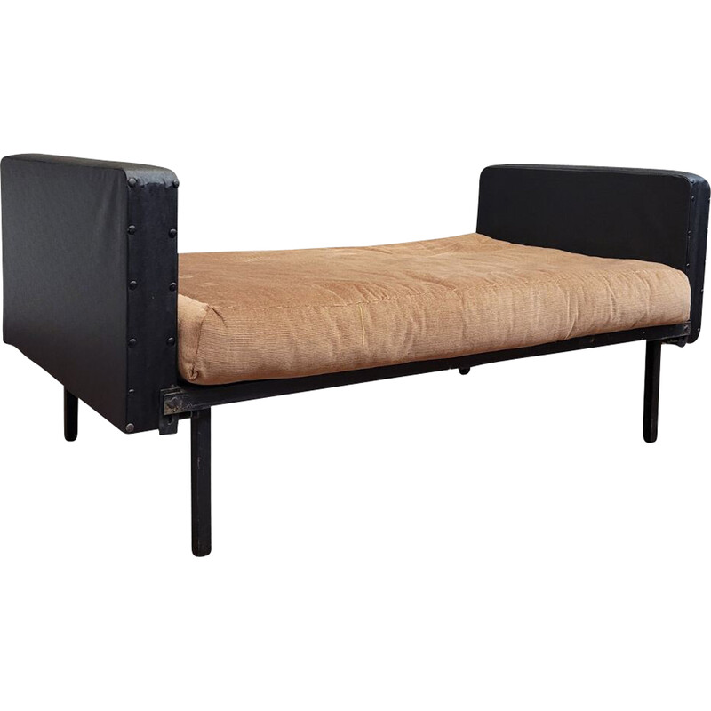 Vintage metal and faux leather daybed
