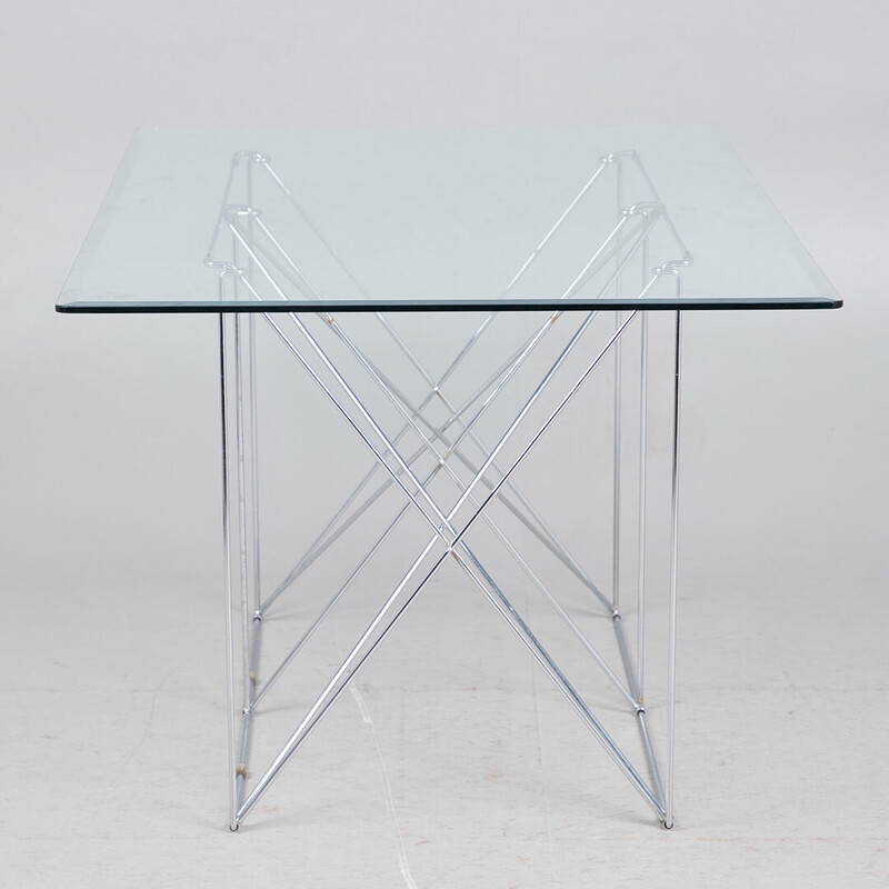 Table à repas vintage en acier chromé et verre pour Max Sauze Studio, France 1970