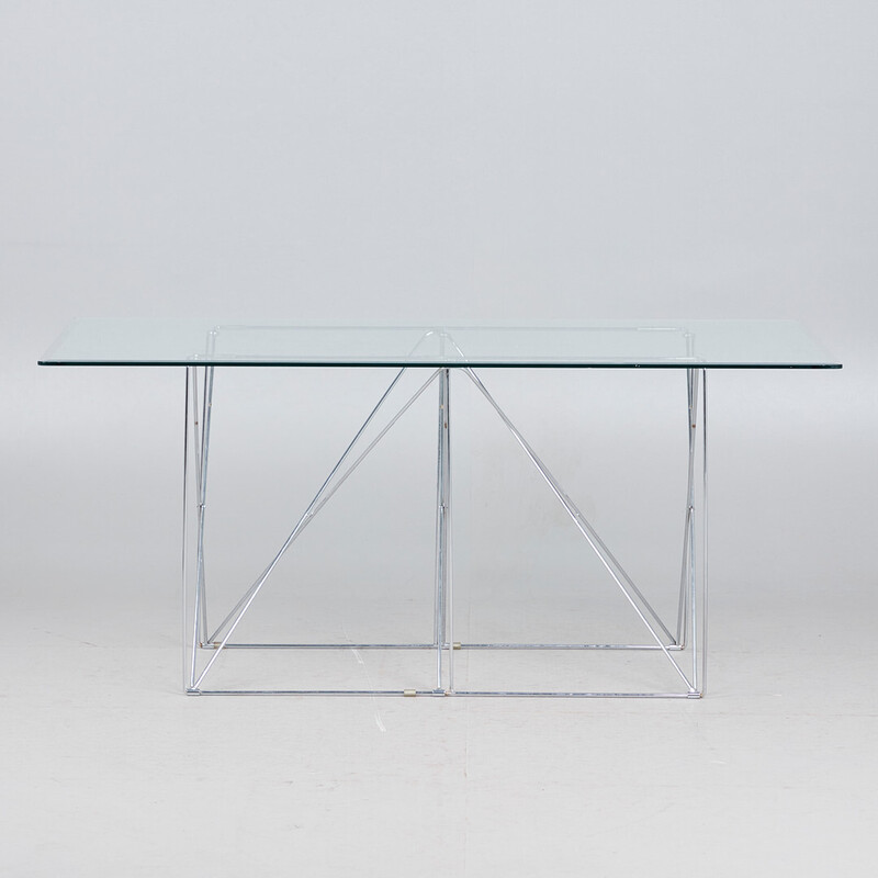 Mesa de jantar vintage em aço cromado e vidro para Max Sauze Studio, França 1970