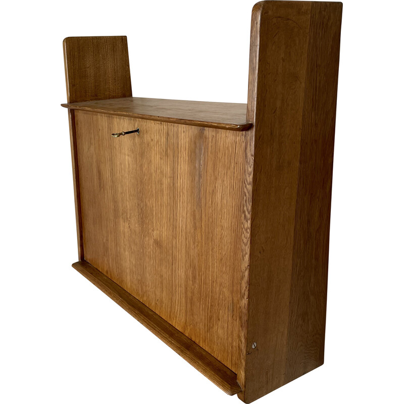 Vintage oak hanging secretary desk by Marcel Gascoin for Arhec, 1950