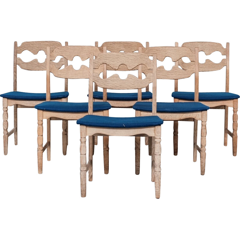 Set of 6 vintage "Razor back" oak dining chairs by Henning Kjaernulf, Denmark 1960