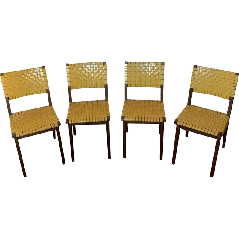 Set of 4 vintage "666 wsp" stained maple chairs by Jens Risom for Hans G Knoll, 1950