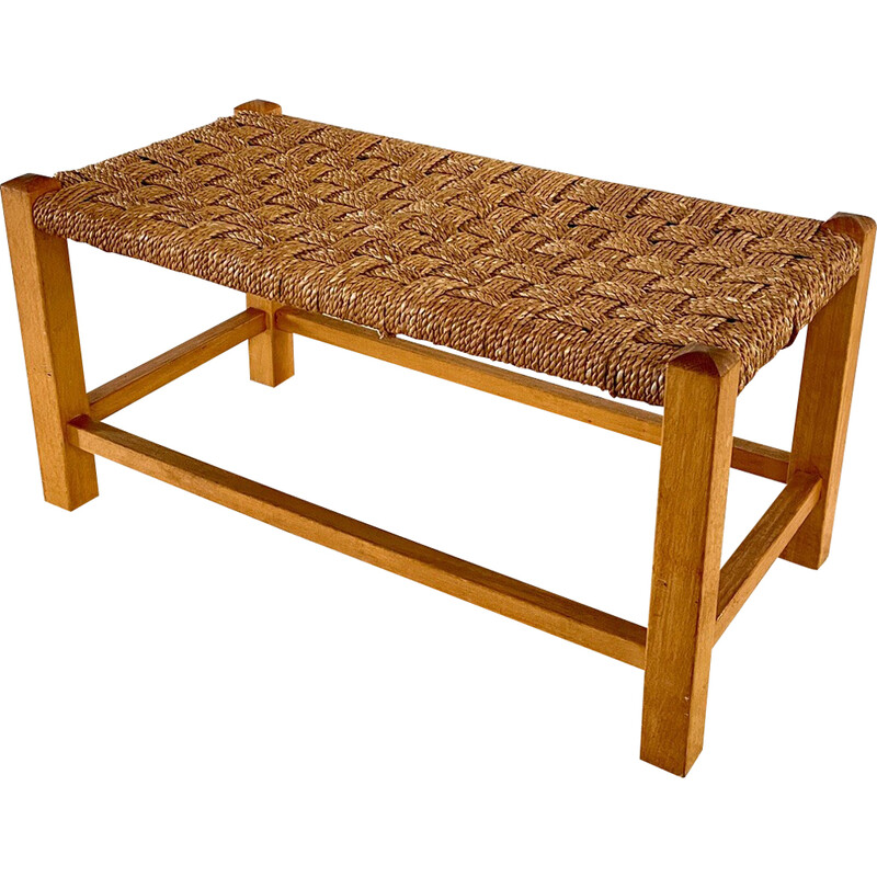 Tabouret banc vintage en hêtre massif et corde