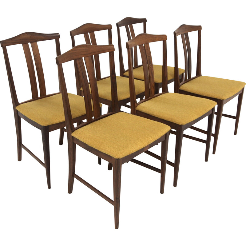 Lot de 6 chaises vintage en palissandre et tissu, Suède 1960