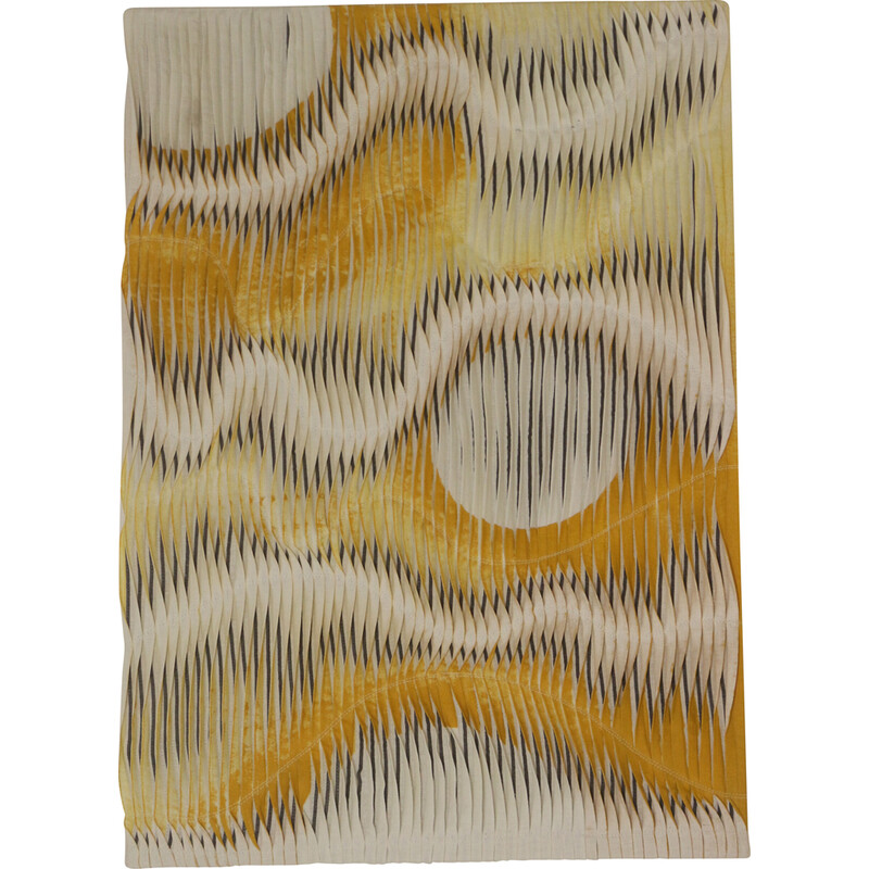 Vintage painting with wave and relief effect by pleating in shades of yellow