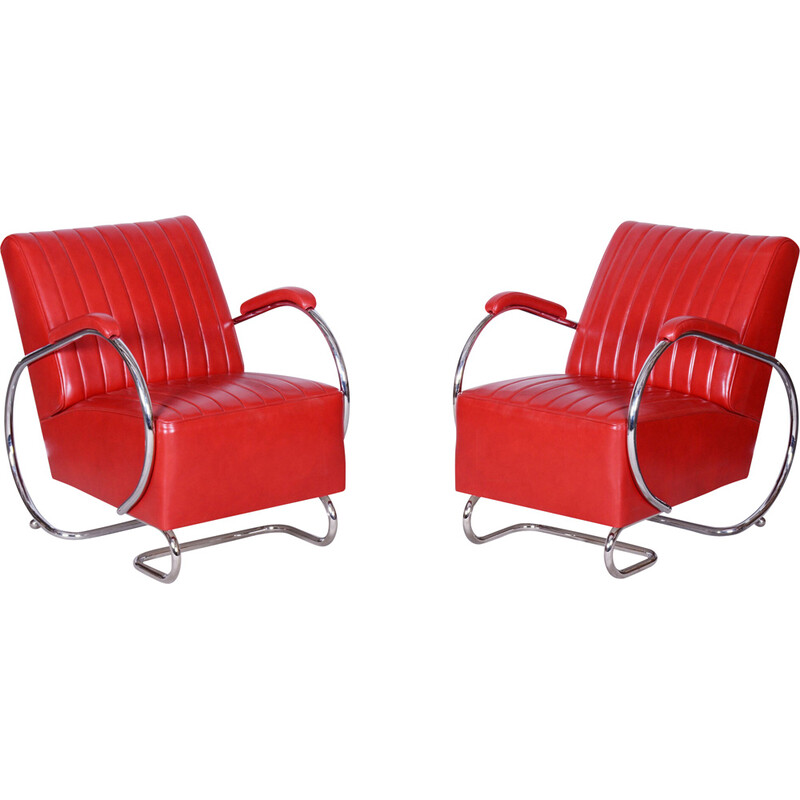 Pair of vintage Bauhaus leather armchairs by Hynek Gottwald, Czechoslovakia 1930