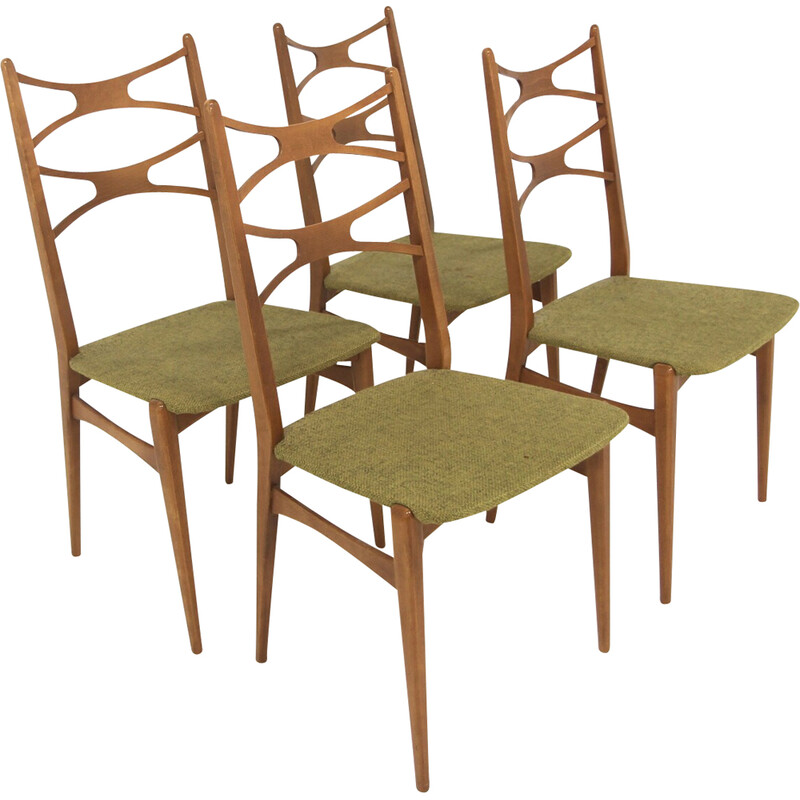 Set of 4 vintage chairs in beech and fabric, Sweden 1960
