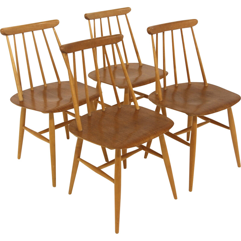 Set of 4 vintage "Fanett" teak chairs by Ilmari Tapiovaara for La Maison Edsbyverken, Sweden 1960