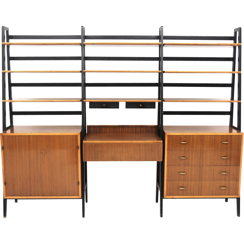 Vintage "triple" bookcase in mahogany and beech, Sweden 1960