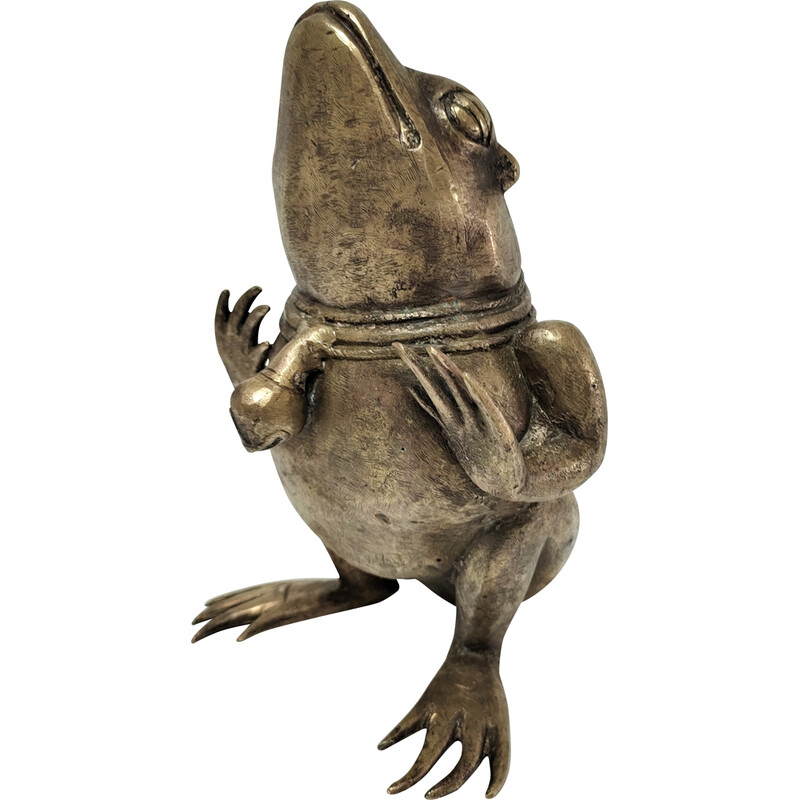 Vintage sculptural frog in patinated brass, 1960