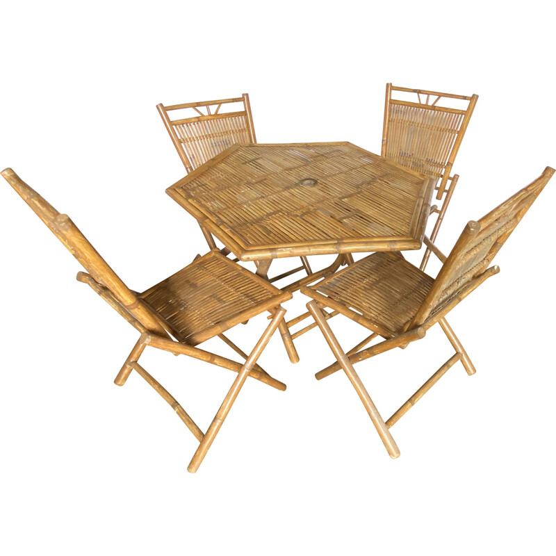 Vintage bamboo and cane dining set, 1970