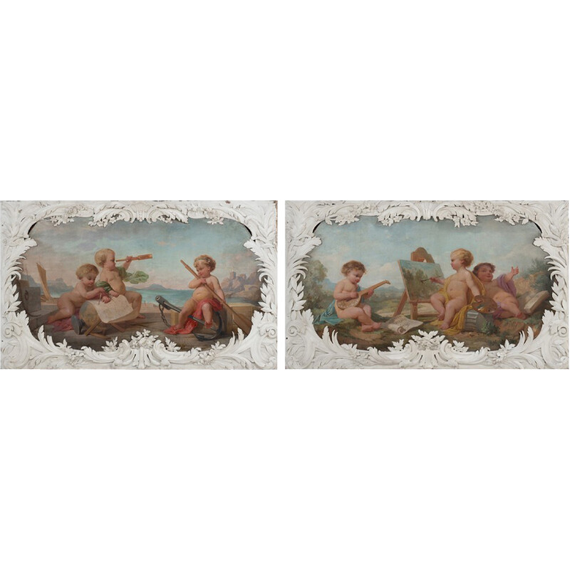 Pair of vintage paintings representing allegories, 1880