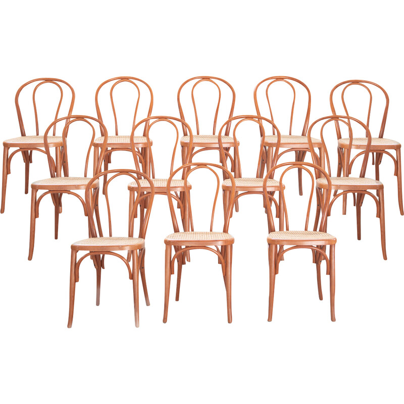 Set of 34 vintage chairs in bent beech and straw seats, 2000