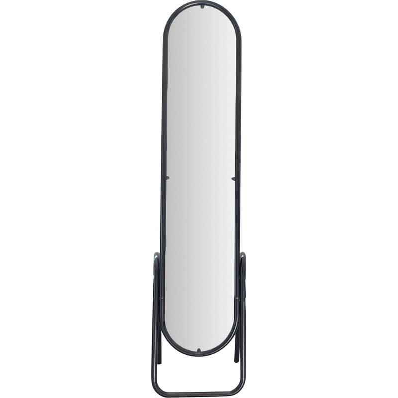 Vintage vertical oval mirror on steel tube support, 1970