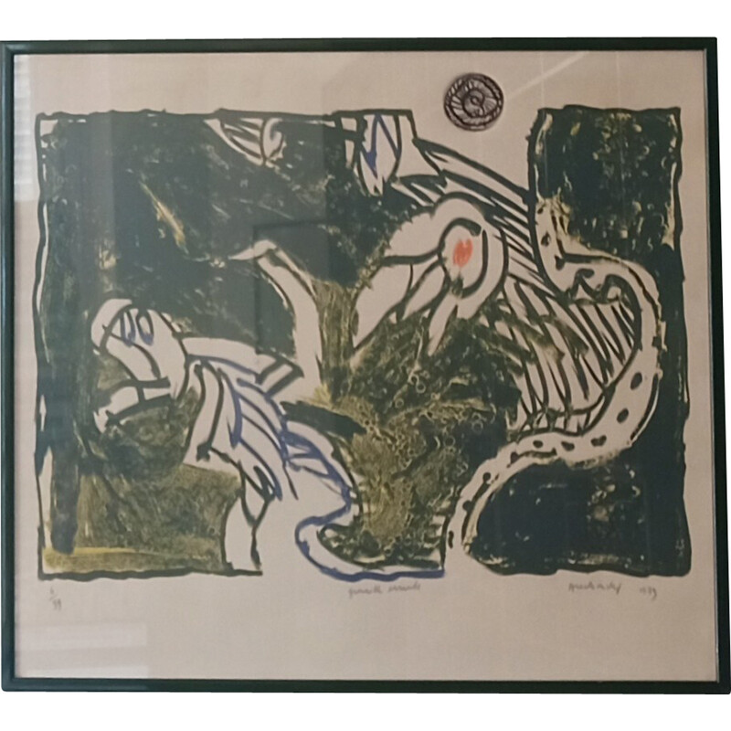 Lithographie vintage représentant une grenouille érrante par Pierre Alechinsky, 1979