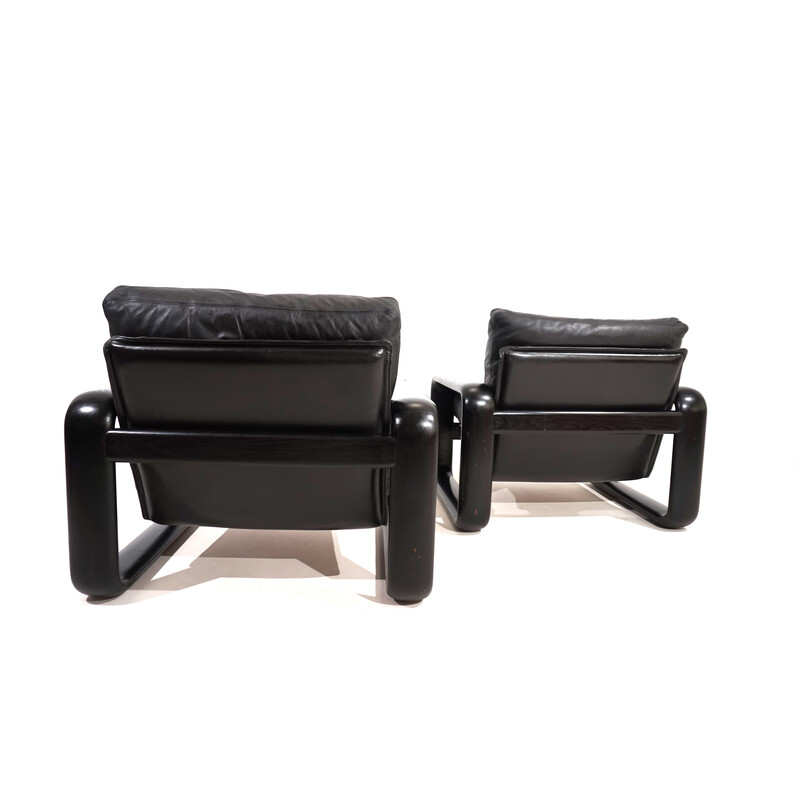 Paire de fauteuils vintage en bois noir et cuir noir par Burkhard Vogtherr pour Rosenthal, 1970