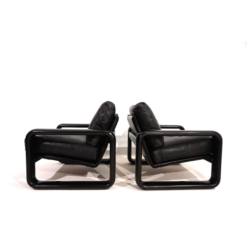 Pair of vintage armchairs in black wood and black leather by Burkhard Vogtherr for Rosenthal, 1970