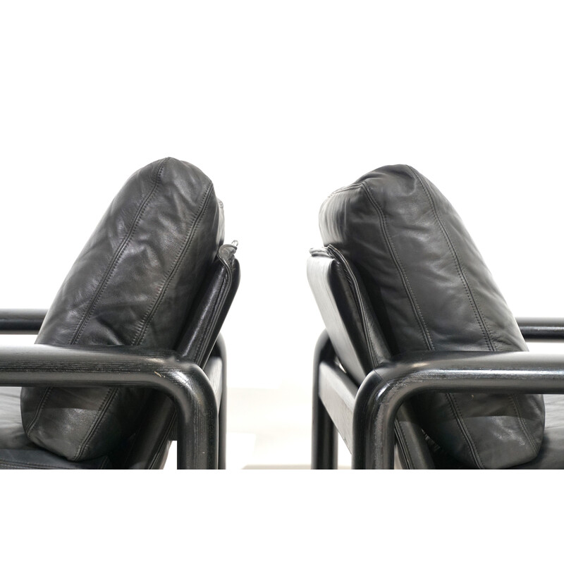 Pair of vintage armchairs in black wood and black leather by Burkhard Vogtherr for Rosenthal, 1970