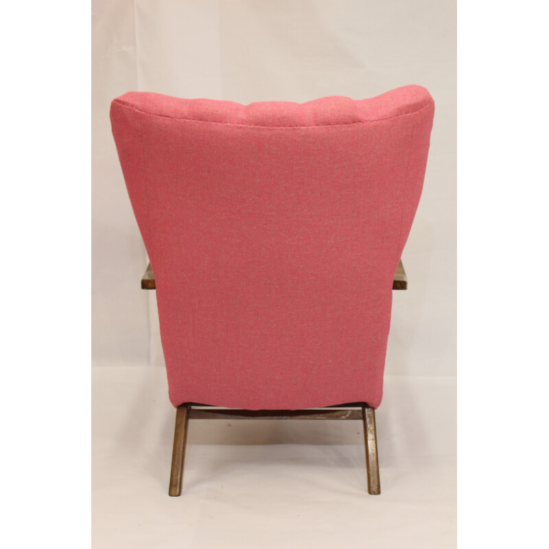 Pink Scandinavian armchair in solid oak edited by Lelievre- 1950s