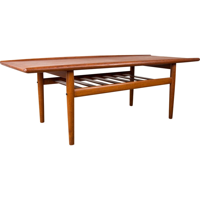 Vintage teak and brass coffee table by Grete Jalk for Glostrup Mobelfabrik, Denmark 1960