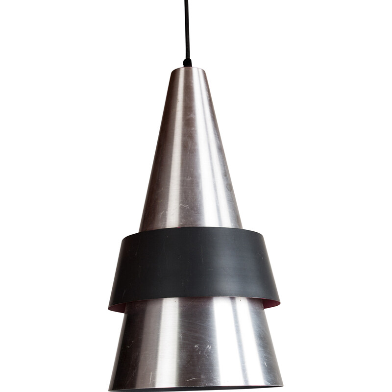 Vintage Corona pendant lamp in aluminum and metal by Jo Hammerborg for Fog and Mørup, Denmark 1960