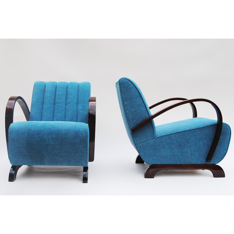 Pair of vintage Art Deco armchairs in walnut and fabric by Jindrich Halabala for Up Zavody, Czechoslovakia 1930